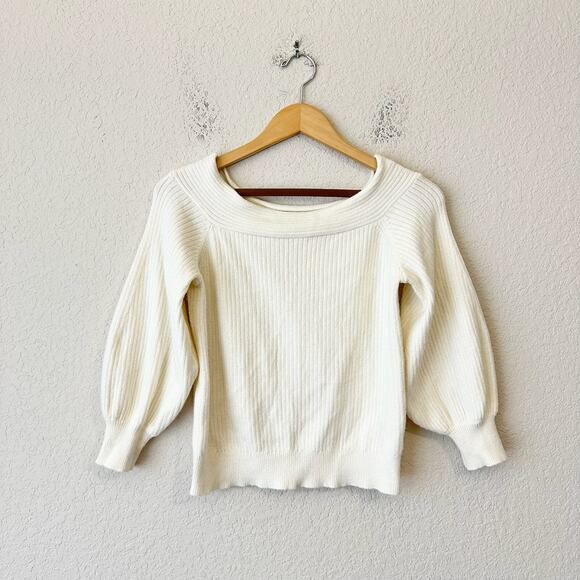 MOTH ANTHROPOLOGIE Sweater Ivory Off The Shoulder Pullover Ribbed Knit - Picture 1 of 9